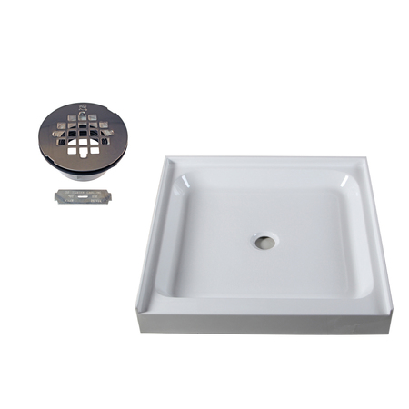 WESTBRASS Shower Pan 36 x 36 3-Wall W/ Center Plastic  Drain W/ Modern Cross Grid in Polished Chrome HPG3636WHP-26